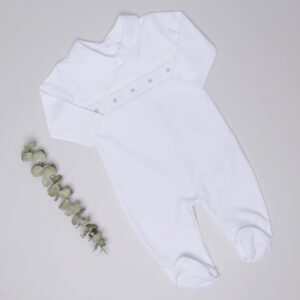 Enterizo Smock Blanco Bordado Celeste