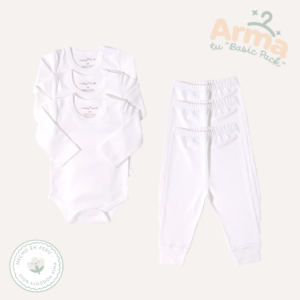 Pack X6 Body Básico Manga Larga + Pantalón sin Pie (Blanco)