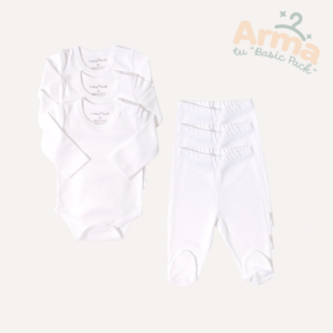Pack X6 Body Básico Manga Larga + Pantalón con Pie (Blanco)